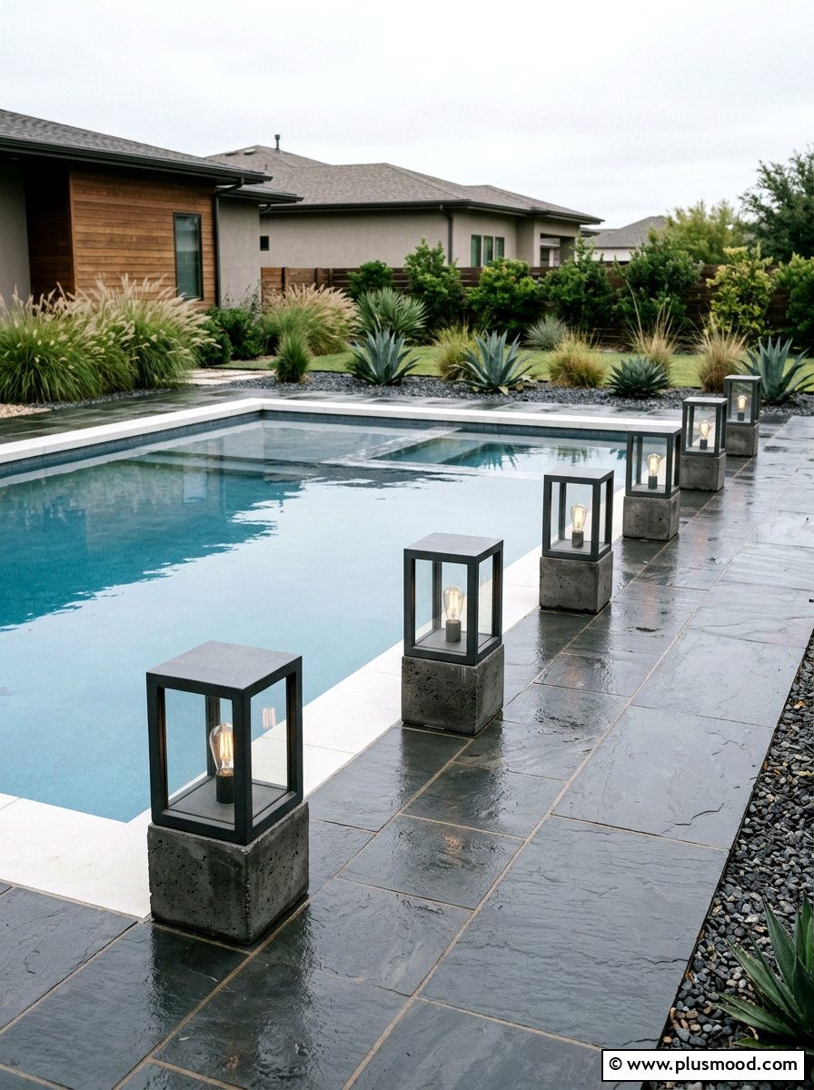 Concrete Base Lanterns For Pool Border - 25 pool landscaping ideas with lanterns
