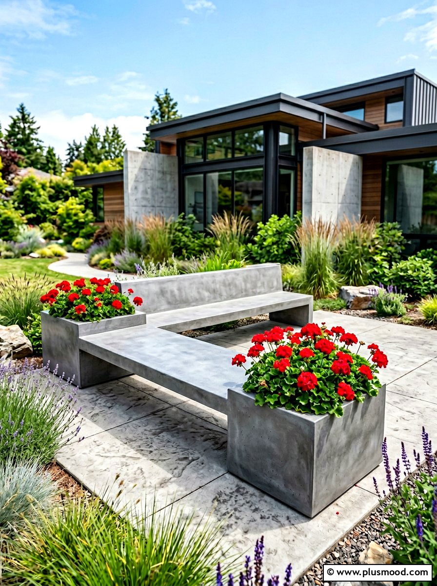 Concrete Bench - 25 summer front porch seating ideas