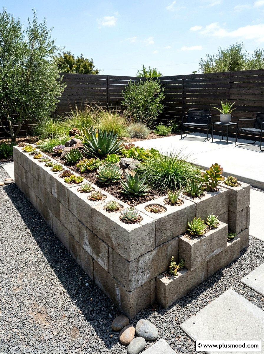 Concrete Block Bed - 25 small backyard ideas with raised beds