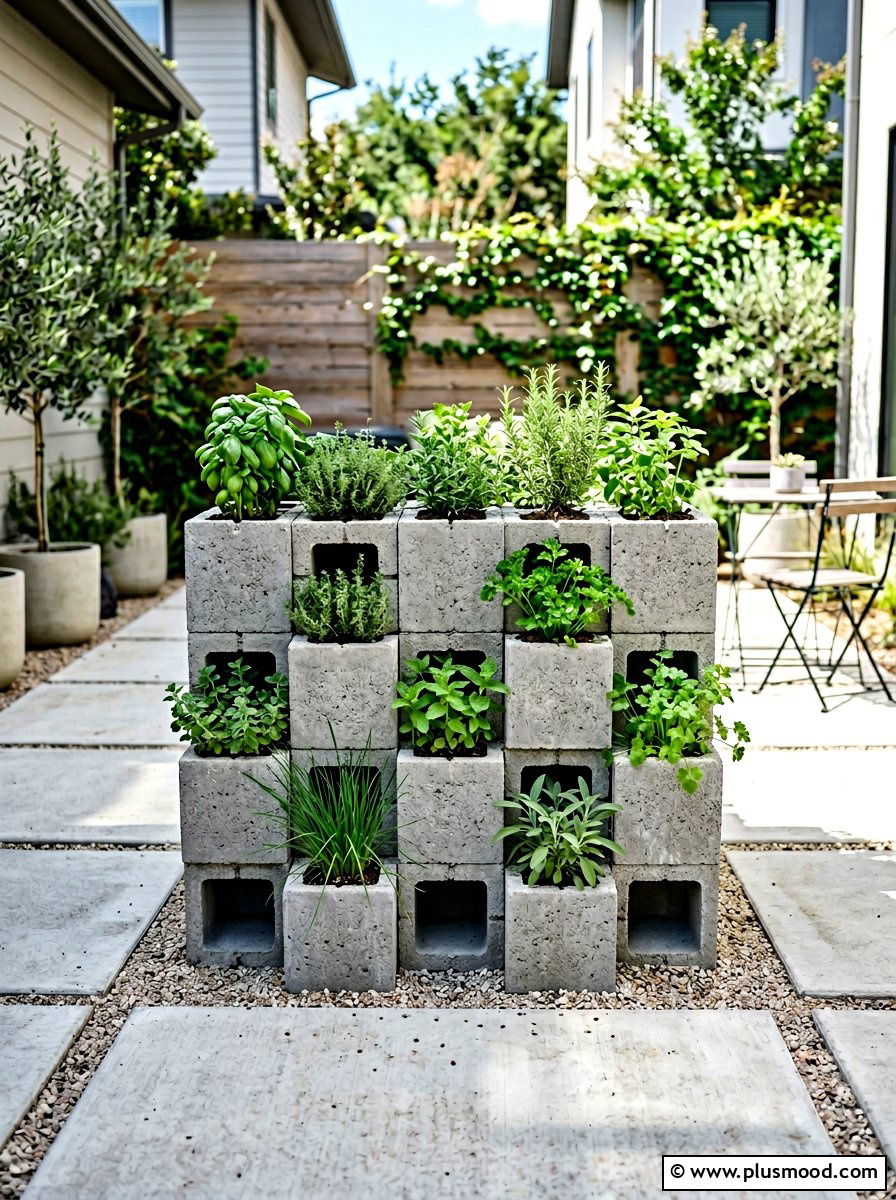 Concrete Block Planter - 25 small backyard ideas with herb garden