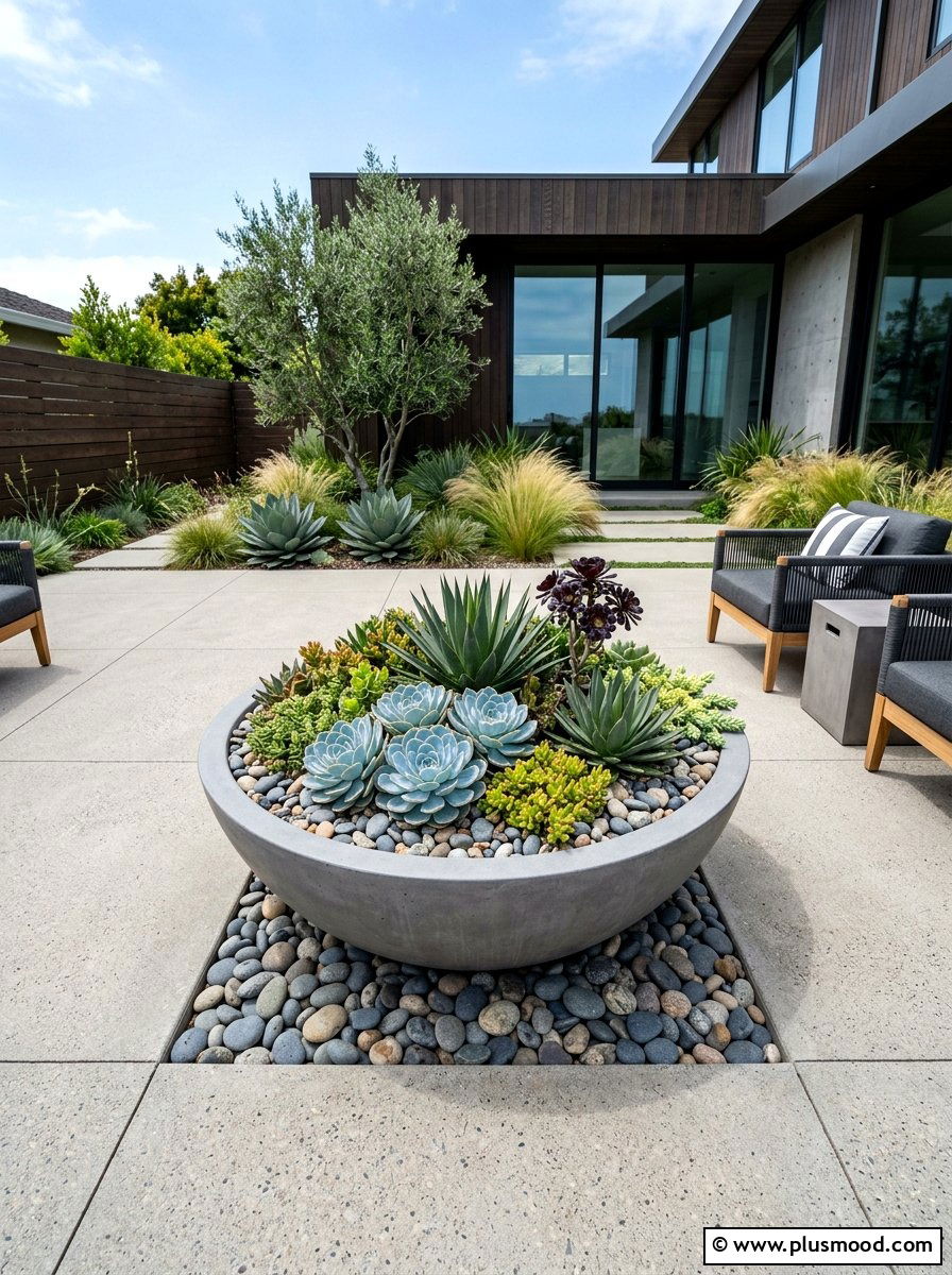 Concrete Bowl Garden - 25 summer curb appeal planter ideas