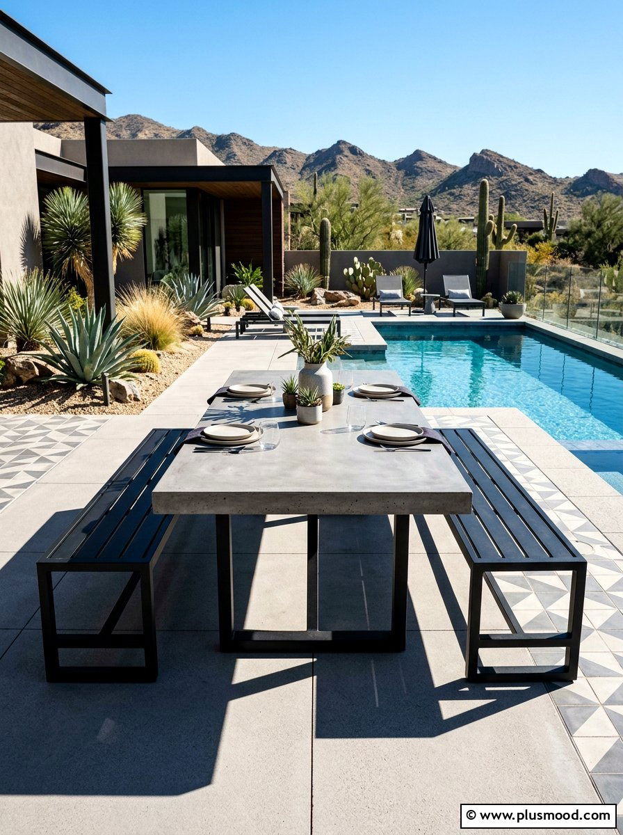 Concrete Dining Table - 25 summer poolside dining ideas