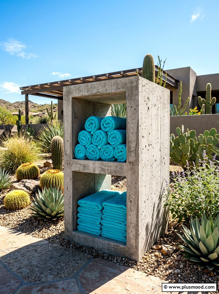 Concrete Outdoor Towel Storage - 25 summer towel station ideas for pool area