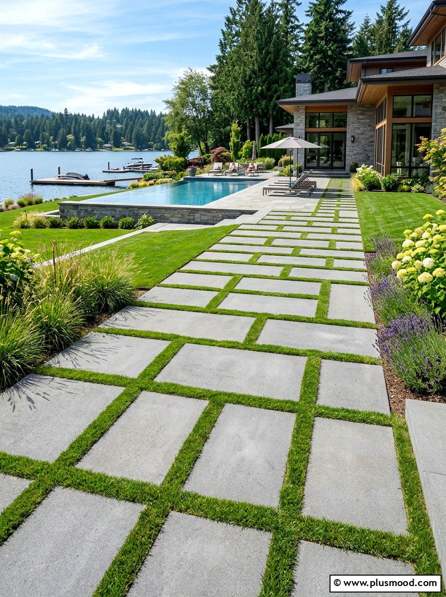 Concrete Paver Lakefront Pool Walkway - 25 pool landscaping ideas for lakefront homes
