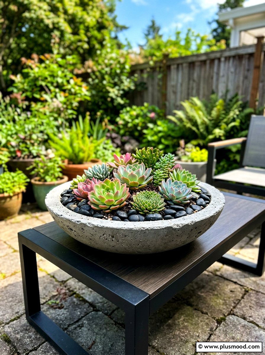 Concrete Succulent Bowl - 25 summer succulent planter ideas