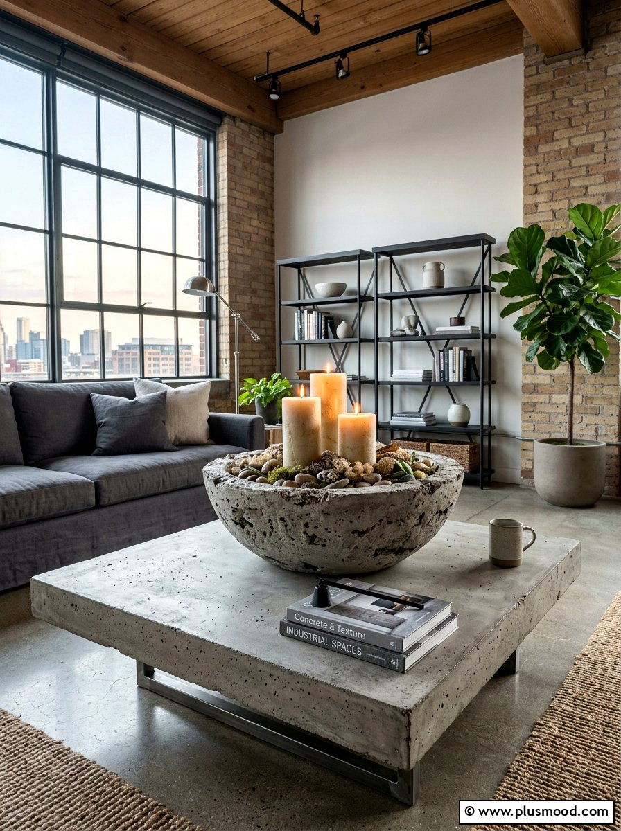Concrete Texture Industrial Bowl - 25 summer candles decor ideas for living room