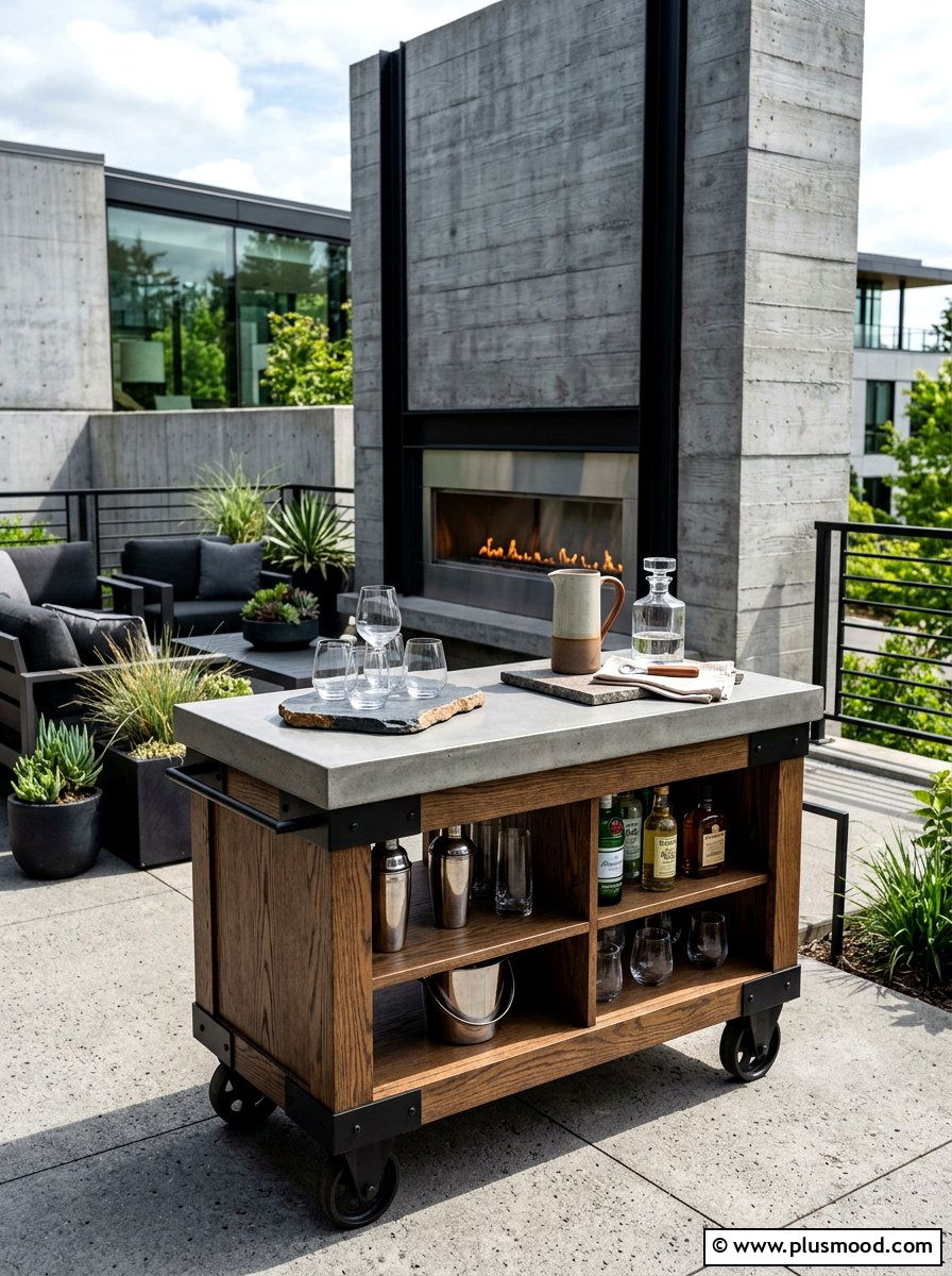 Concrete Top Serving Station - 25 summer patio bar cart ideas