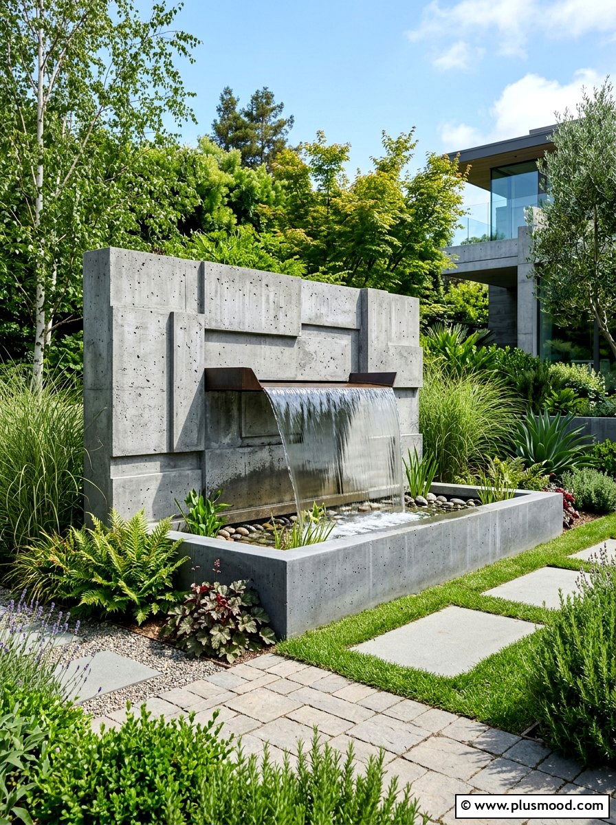 Concrete Wall Fountain - 25 small backyard ideas with wall fountain