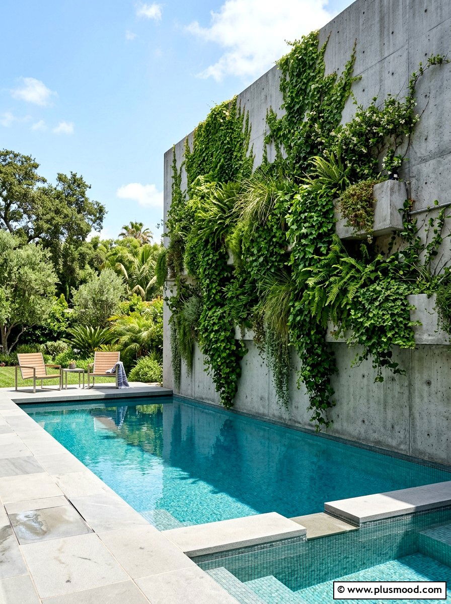 Concrete Wall Vertical Garden Pool - 25 pool landscaping ideas with vertical garden