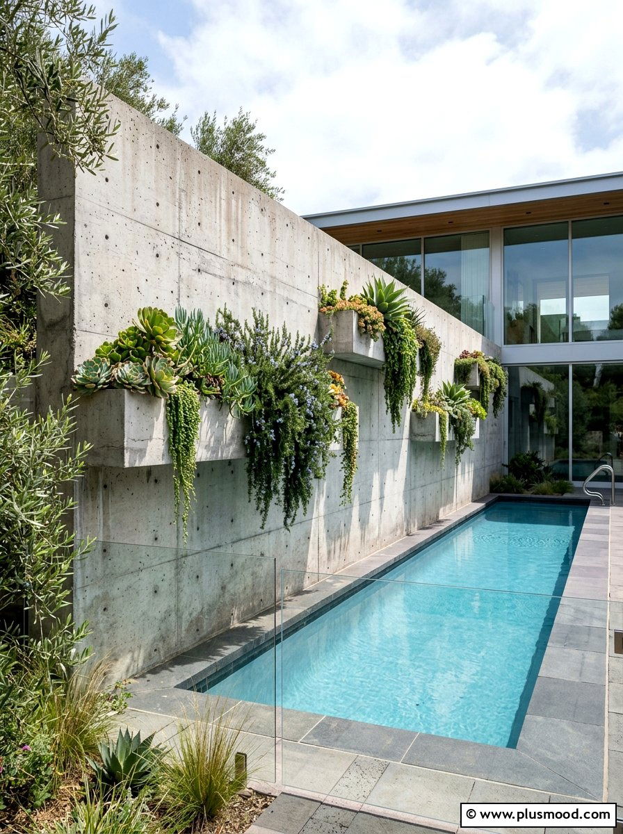 Concrete Wall With Built In Planters - 25 pool landscaping ideas for privacy