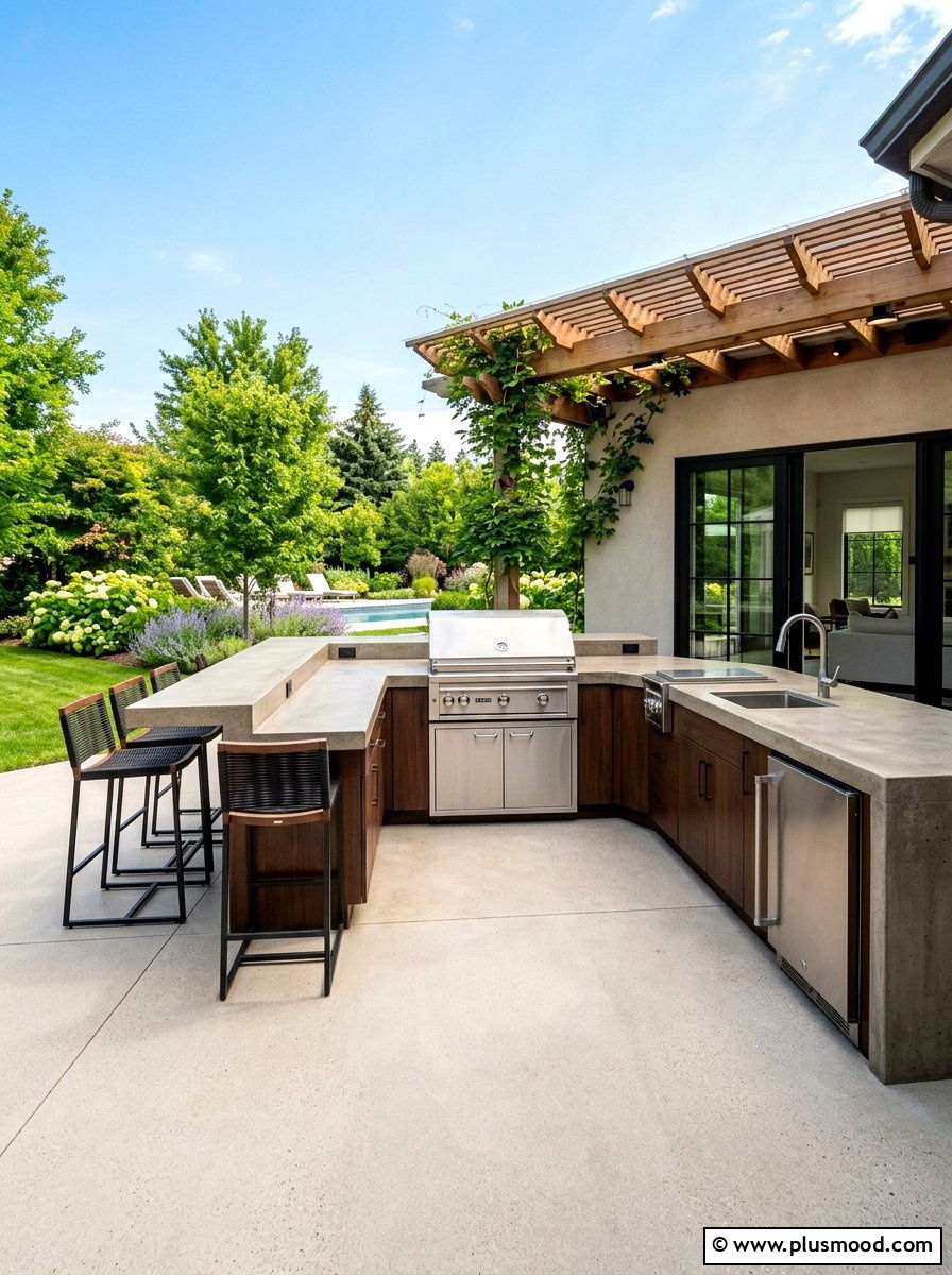 Concrete patio with outdoor kitchen - 25 summer concrete patio ideas for summer