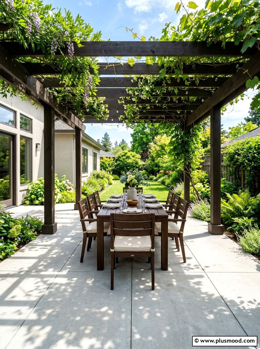 Concrete patio with pergola - 25 summer concrete patio ideas for summer