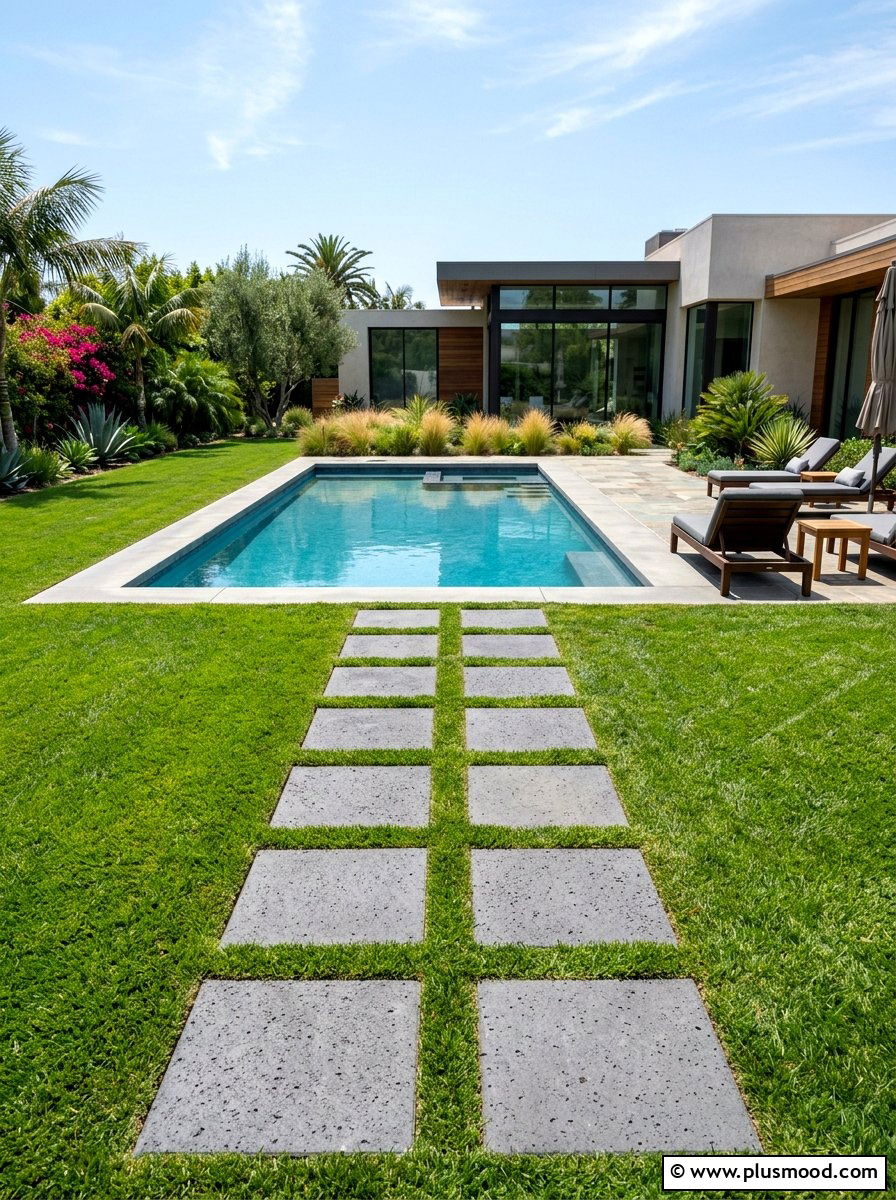 Concrete paver pool path - 25 pool landscaping ideas on a budget