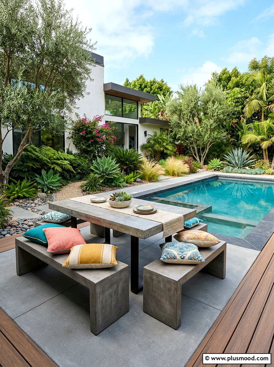 Concrete pool patio furniture - 25 pool landscaping ideas with outdoor seating