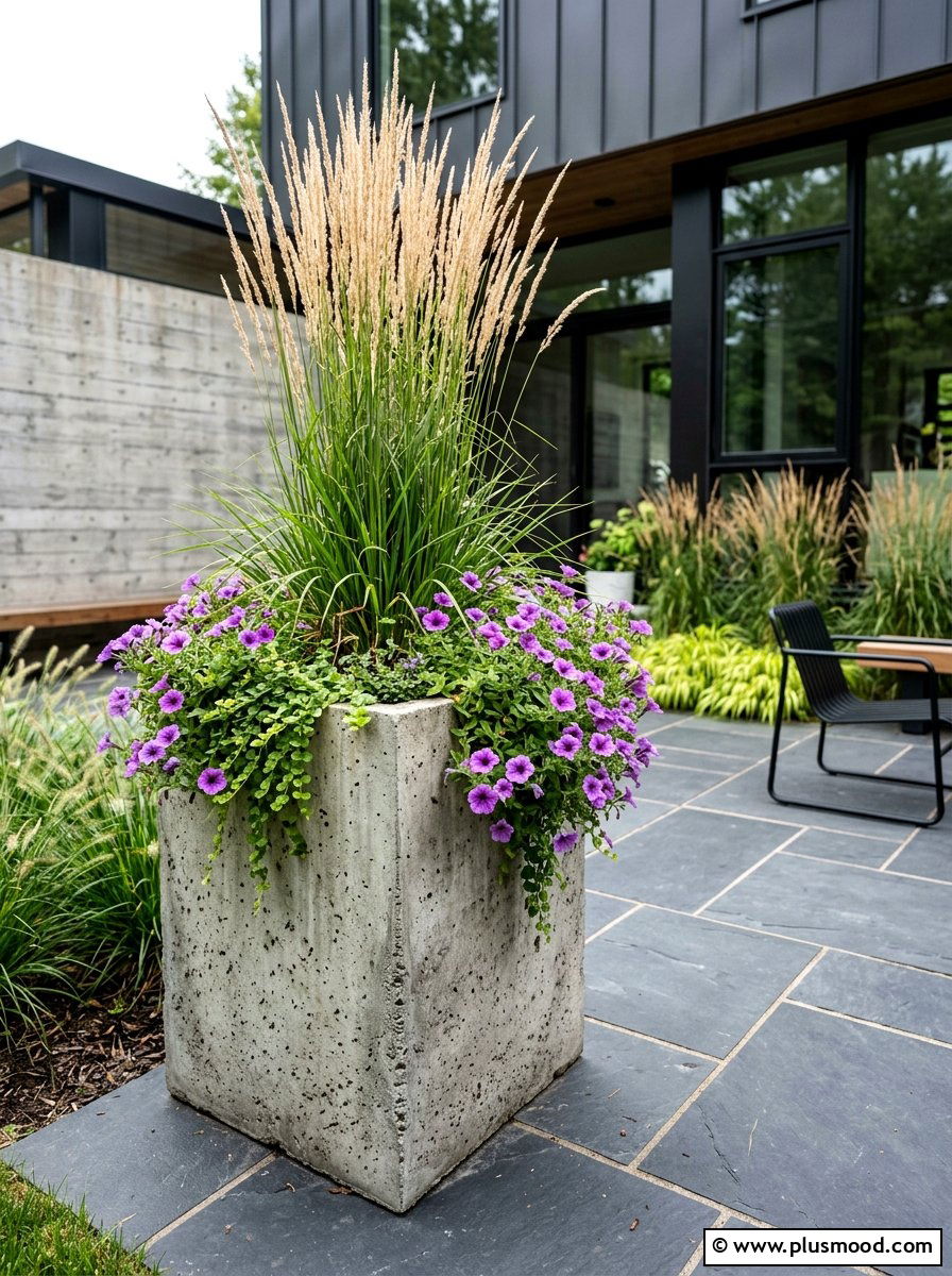 Concrete tall square planter - 25 summer tall planter ideas