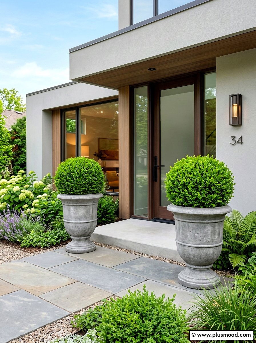 Concrete topiary urns - 25 summer front porch decor ideas with topiaries