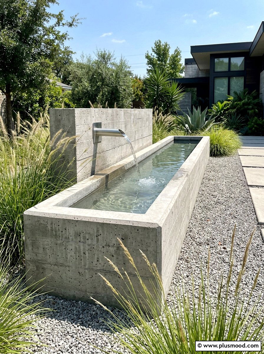 Concrete trough water feature - 25 small backyard ideas with water feature