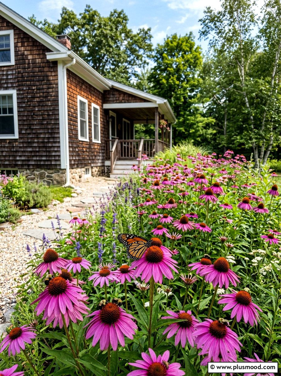 Coneflower garden bed - 25 summer foundation planting ideas for summer