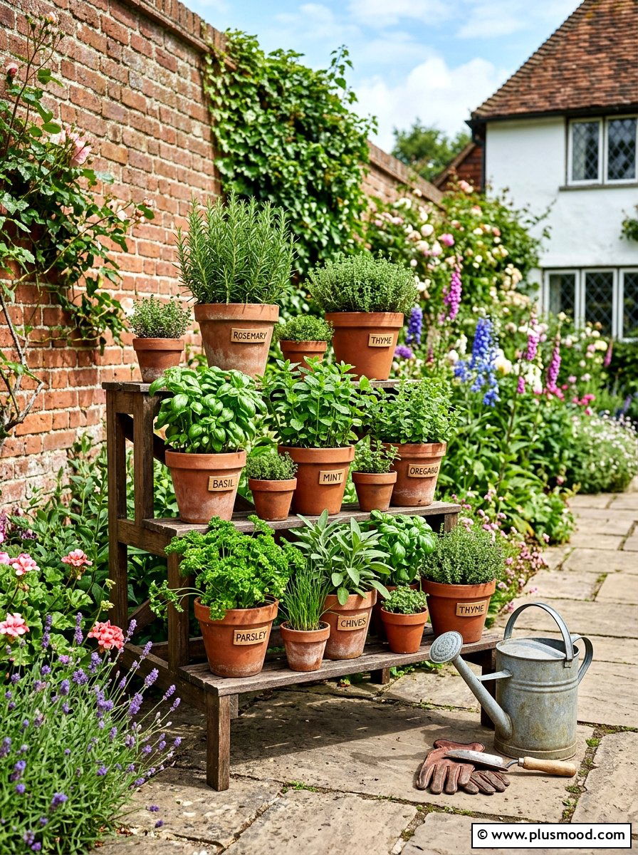 Container Herb Garden - 25 small backyard ideas for beginners