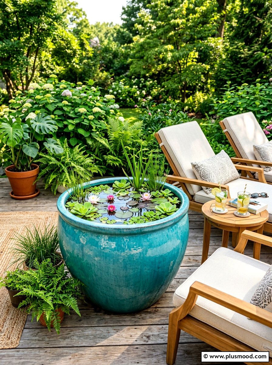Container Water Garden - 25 summer backyard water feature ideas