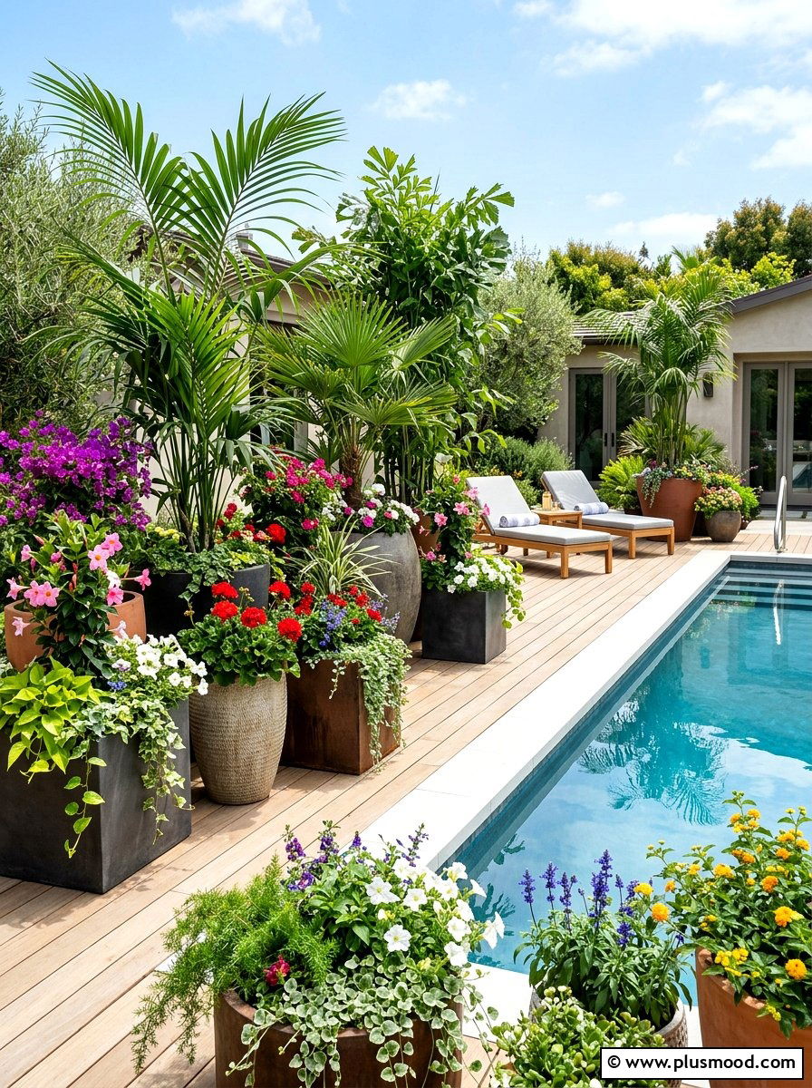 Container garden pool area - 25 pool landscaping ideas for small lots