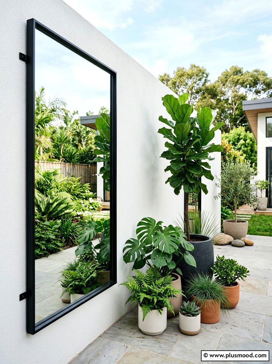 Contemporary Black Frame Mirror - 25 small backyard ideas with mirror
