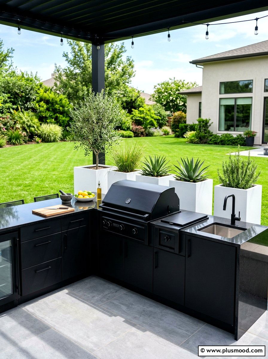 Contemporary Black Outdoor Kitchen - 25 summer backyard grill area ideas