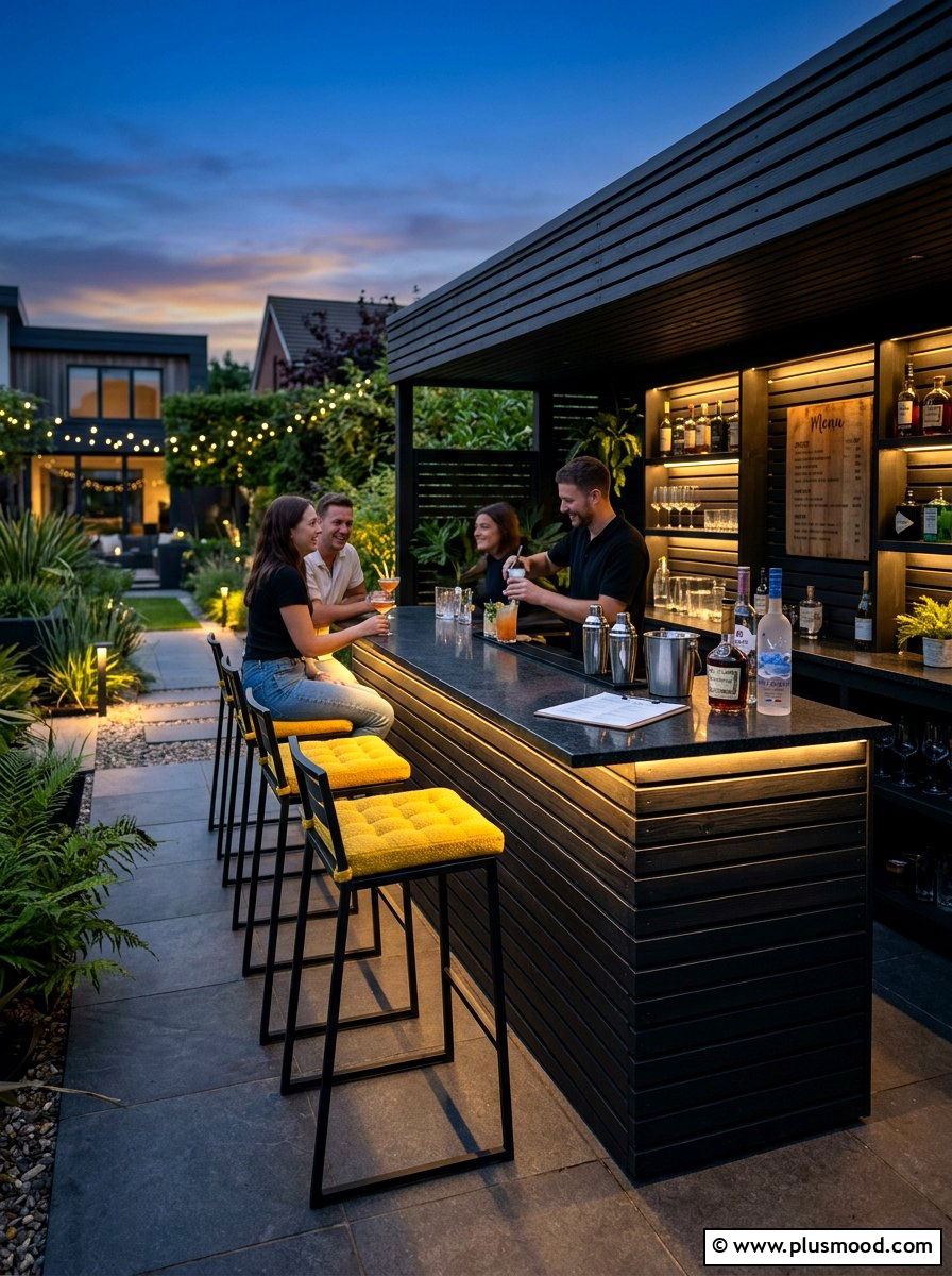 Contemporary Black Slat Bar - 25 summer patio bar ideas
