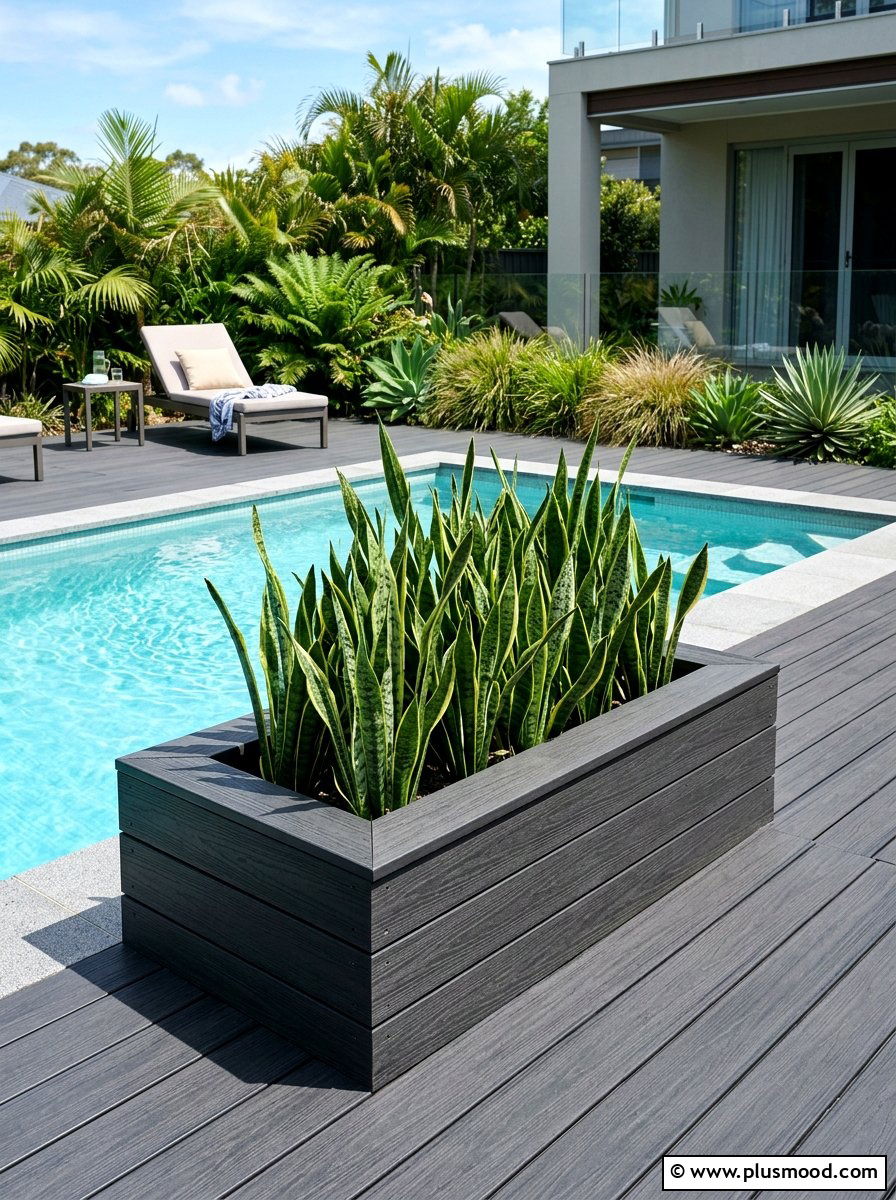 Contemporary Composite Planter - 25 pool landscaping ideas with raised garden beds