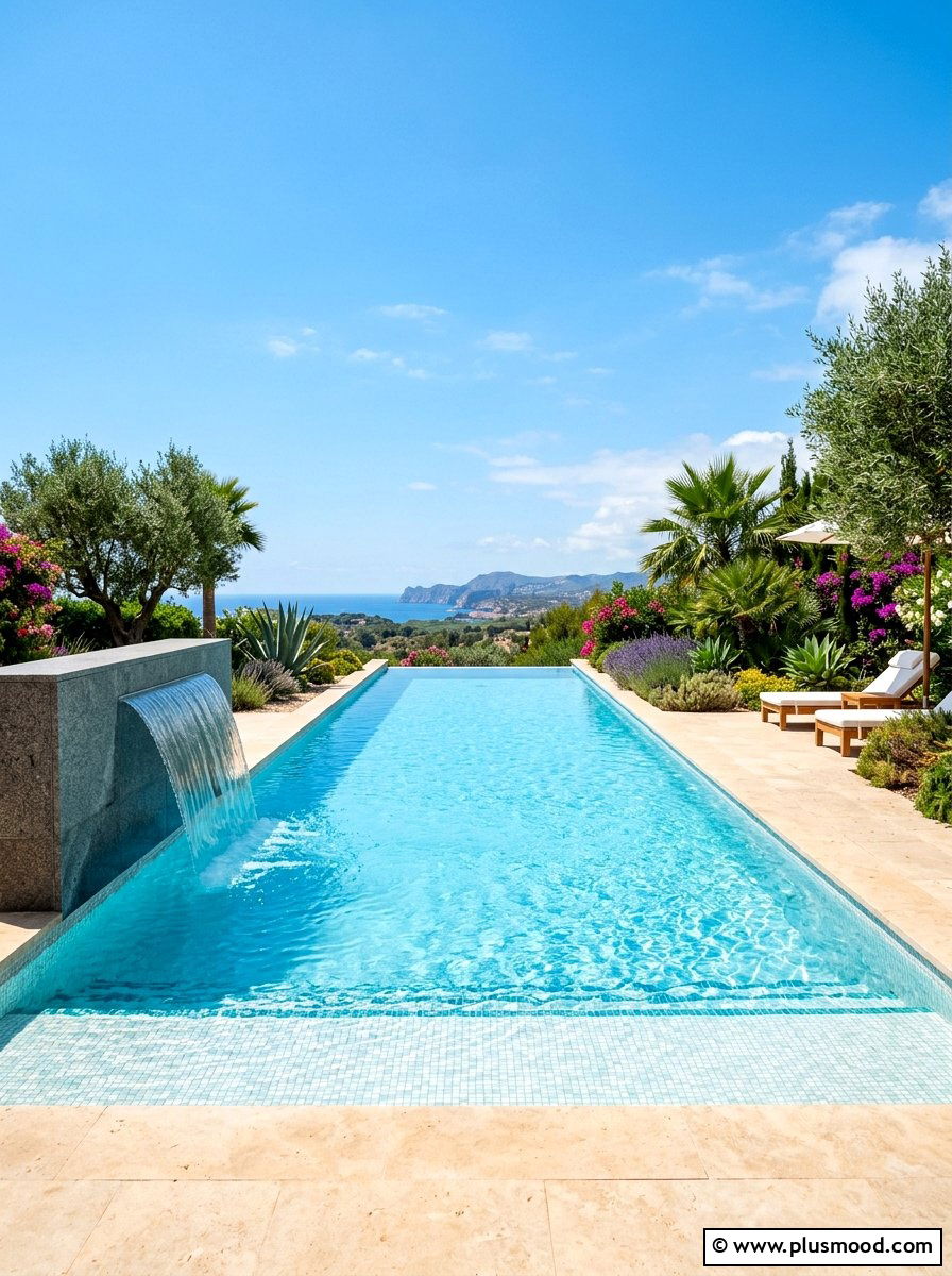 Contemporary Infinity Edge Pool - 25 summer garden fountain ideas