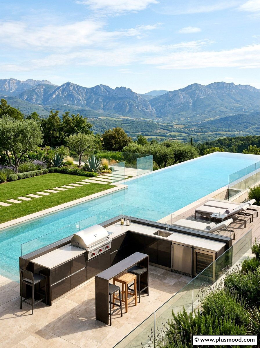 Contemporary Infinity Pool - 25 pool landscaping ideas with outdoor kitchen
