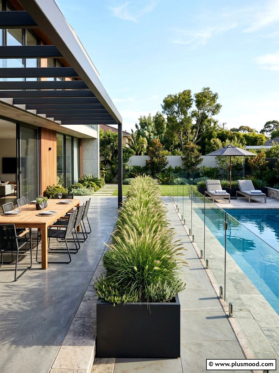Contemporary Linear Planter - 25 pool landscaping ideas with raised planters