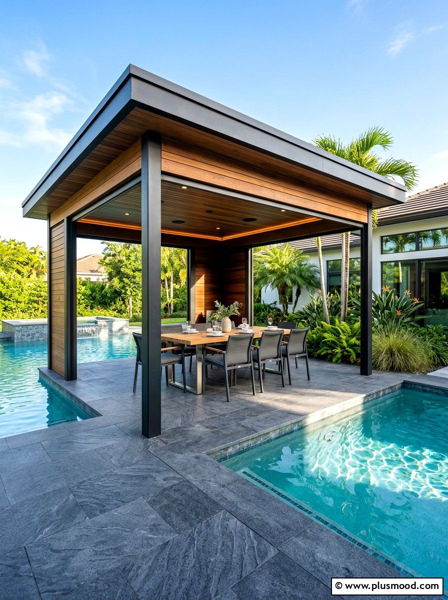 Contemporary Pool Gazebo - 25 summer pool patio ideas