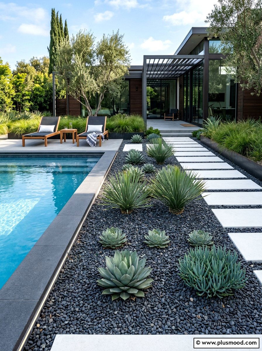 Contemporary Poolside Gravel Garden - 25 pool landscaping ideas for contemporary homes