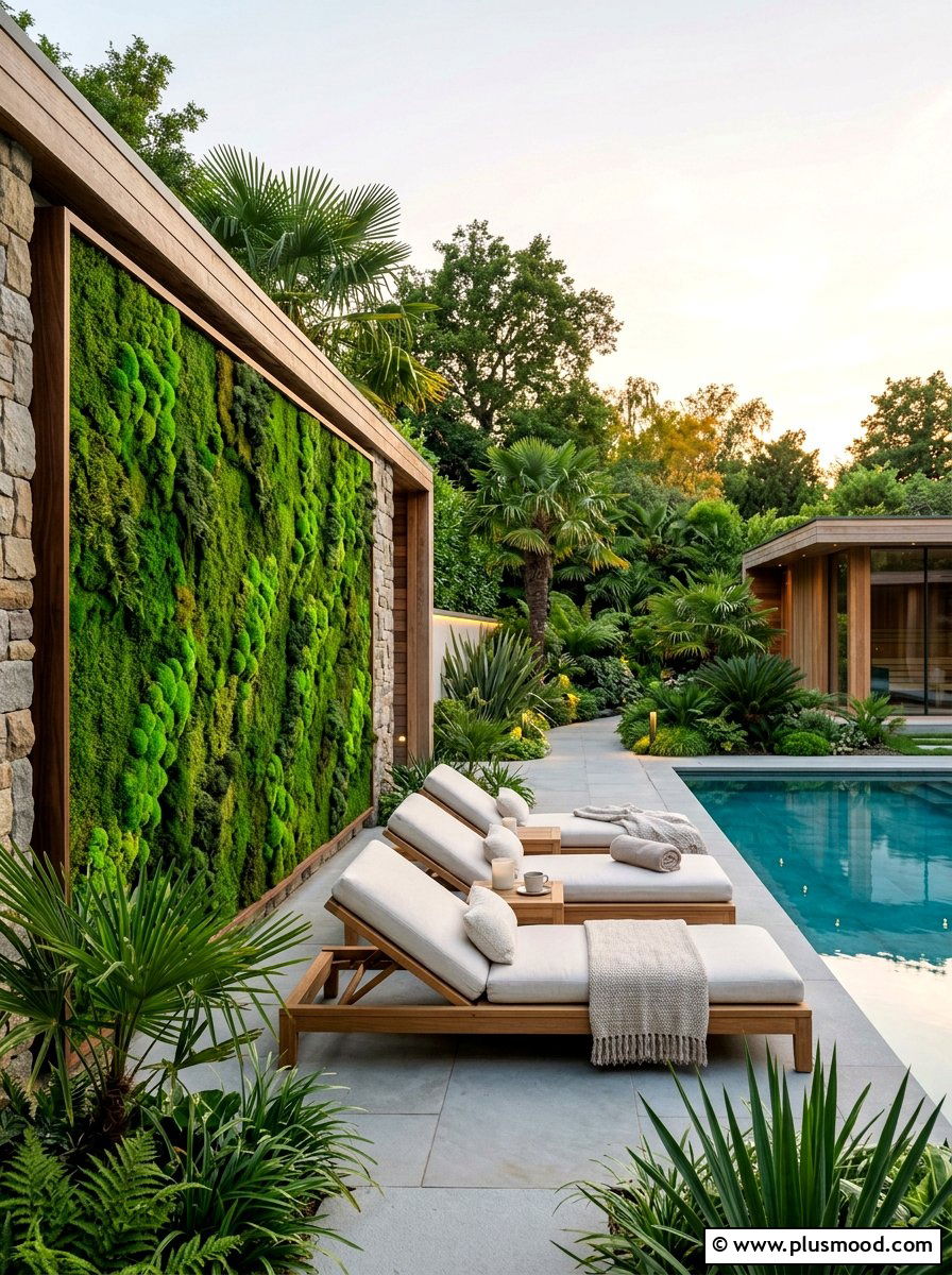 Contemporary Poolside Moss Wall - 25 pool landscaping ideas with vertical garden