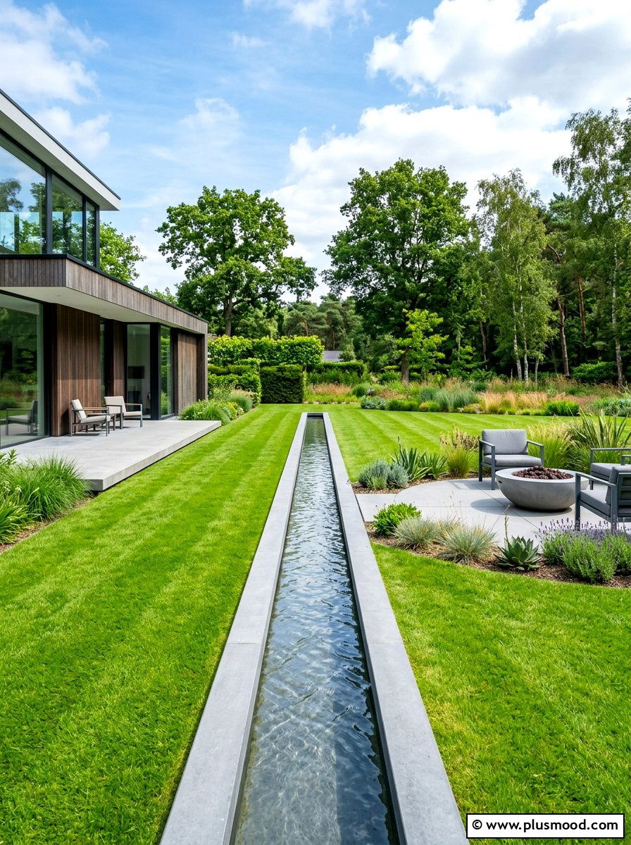 Contemporary Rill Water Channel - 25 summer water feature backyard ideas