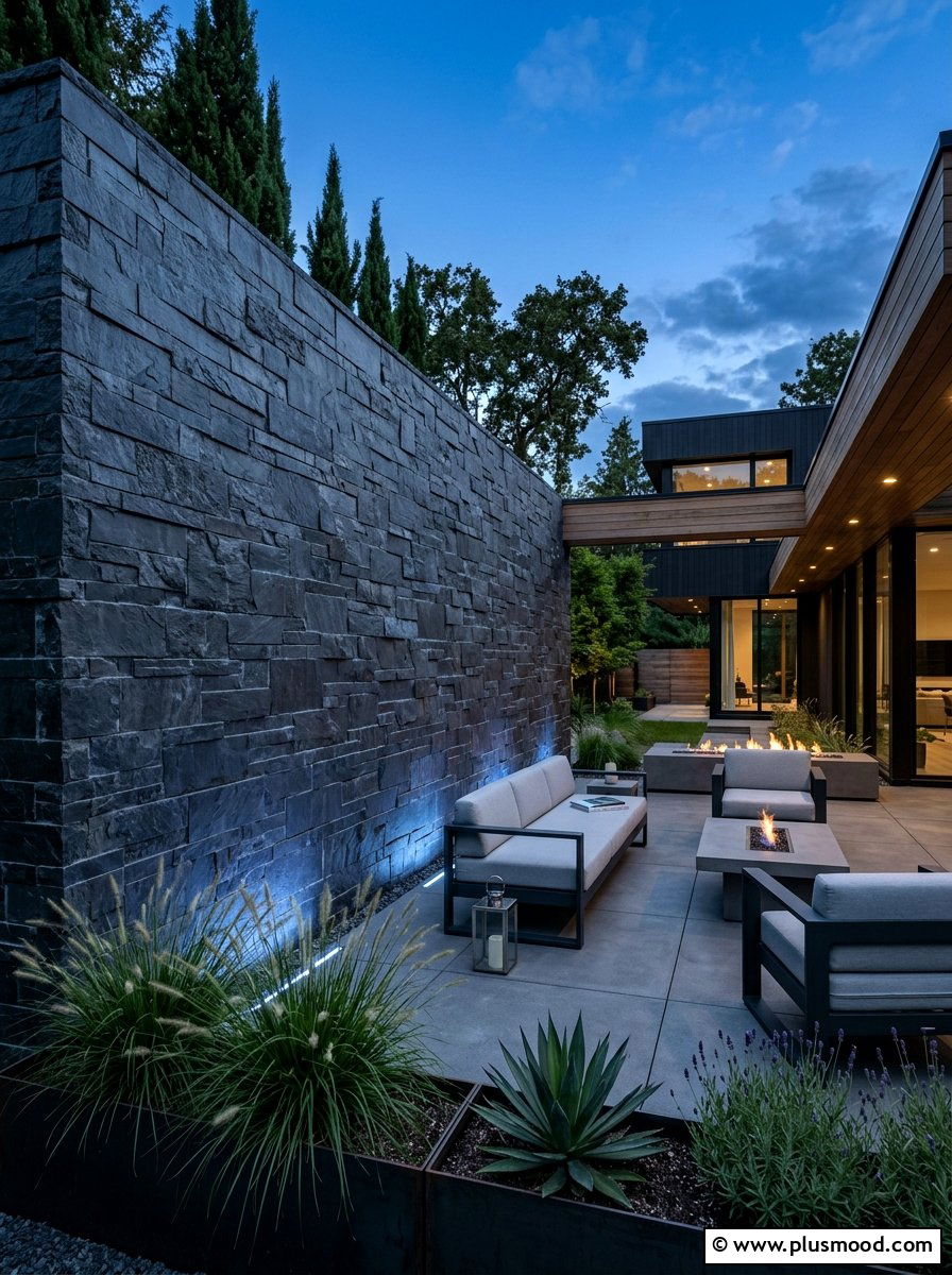 Contemporary Slate Wall - 25 pool landscaping ideas with stone walls