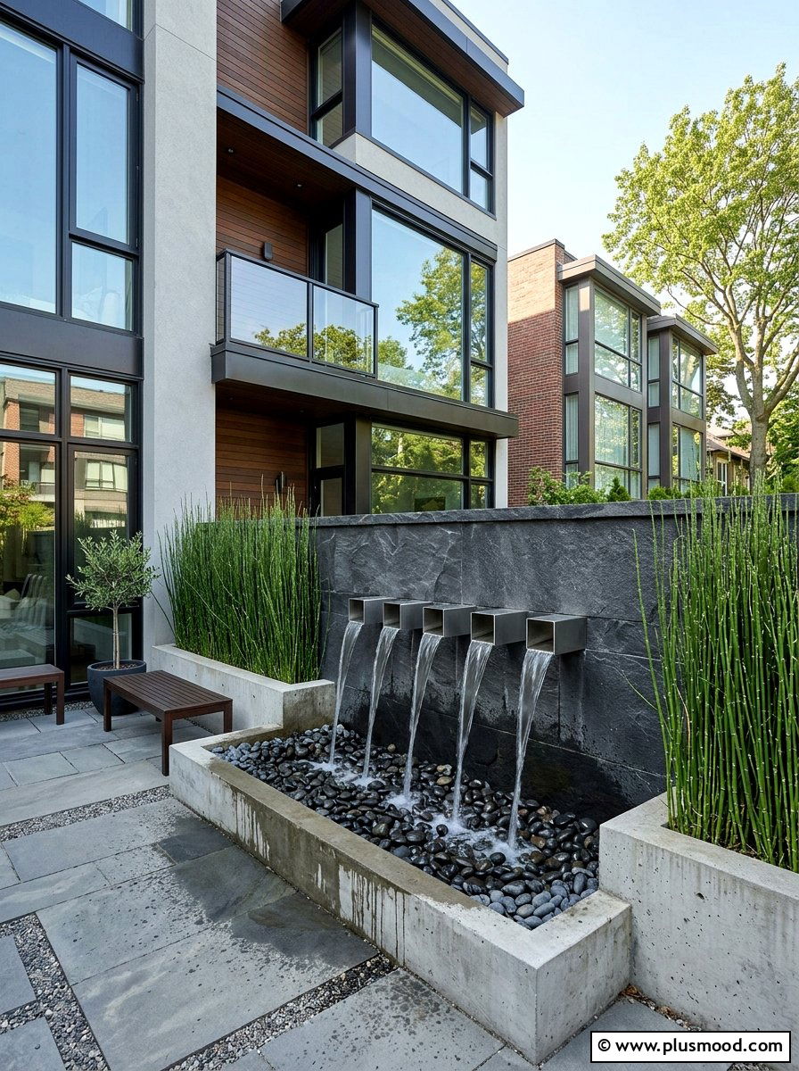 Contemporary Wall Spout Waterfall - 25 pool landscaping ideas with waterfalls