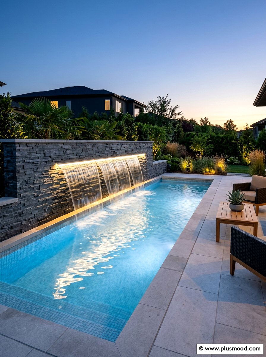 Contemporary Water Feature Wall - 25 pool landscaping ideas for rectangular pools