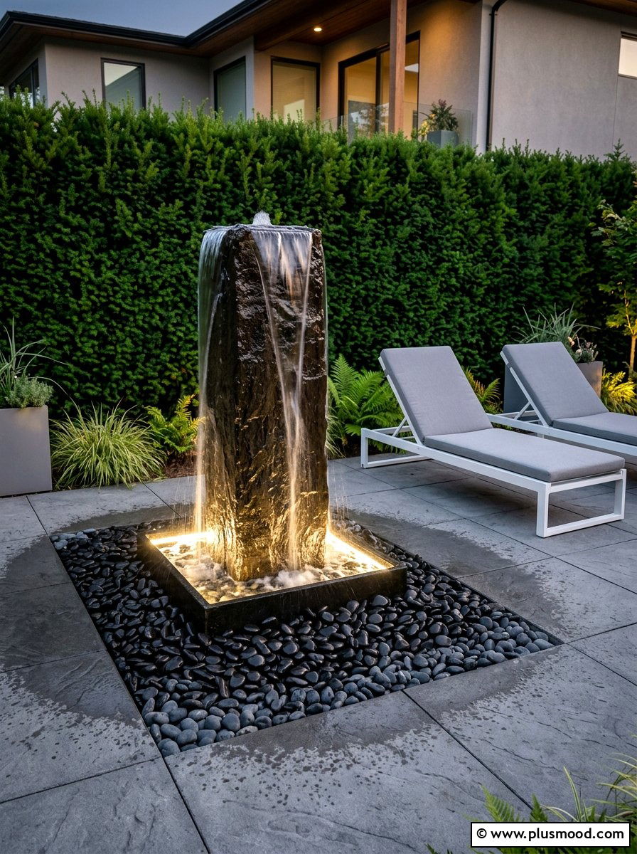 Contemporary Water Fountain Feature - 25 summer backyard patio ideas