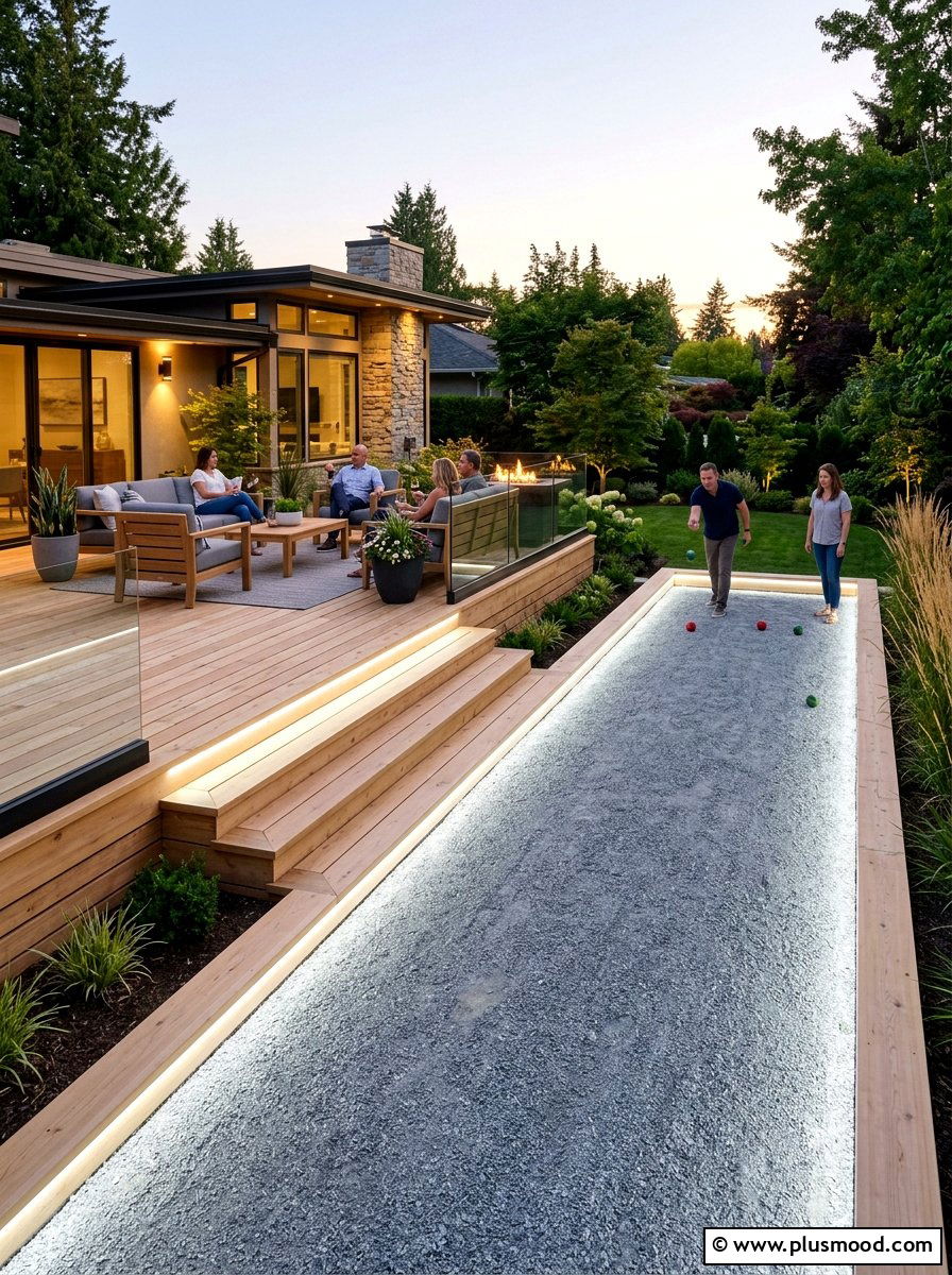 Contemporary deck with bocce court - 25 small backyard ideas with bocce court