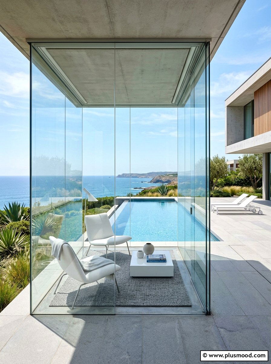 Contemporary glass walled nook - 25 summer cozy poolside nook ideas