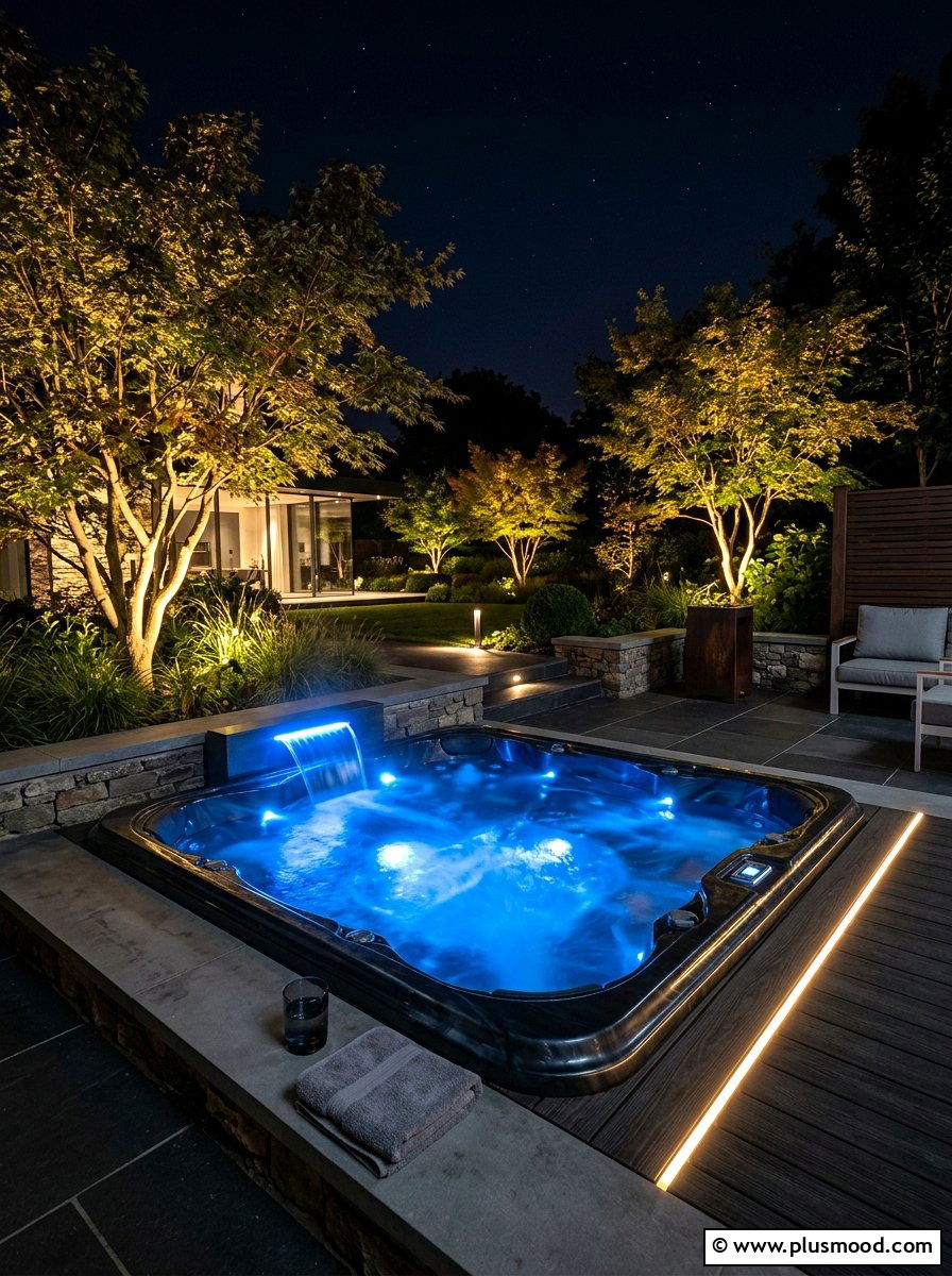 Contemporary hot tub lighting - 25 small backyard ideas with hot tub