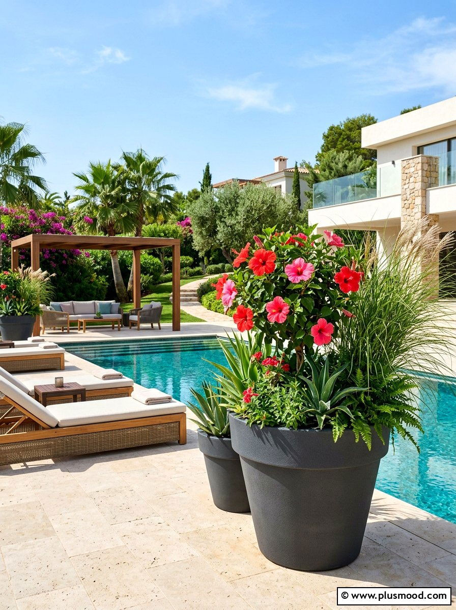 Contemporary oversized resin garden pot - 25 summer backyard planter ideas