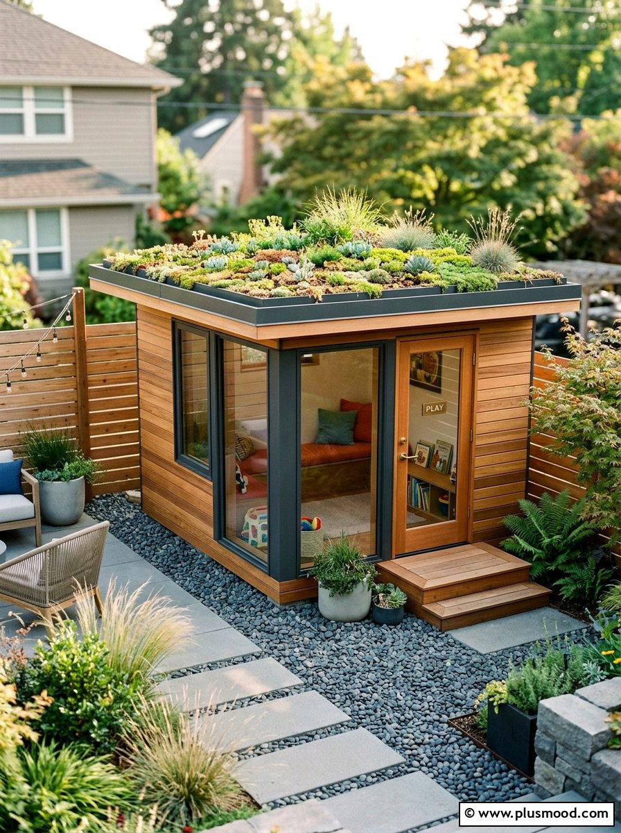 Contemporary playhouse with flat roof - 25 small backyard ideas with playhouse