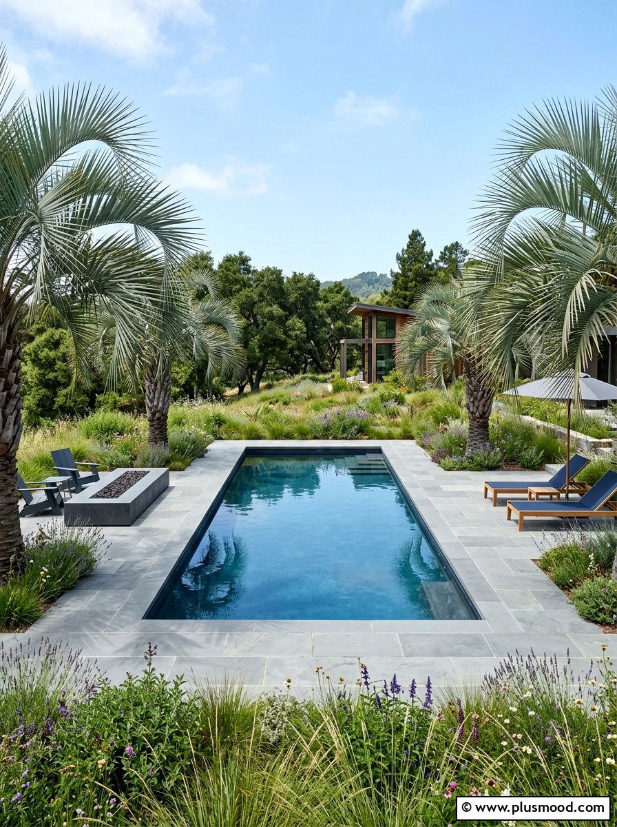 Contemporary pool area with pindo palms - 25 pool landscaping ideas with palm trees
