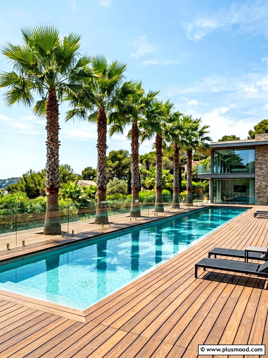 Contemporary pool landscaping with windmill palms - 25 summer pool landscaping ideas with palms