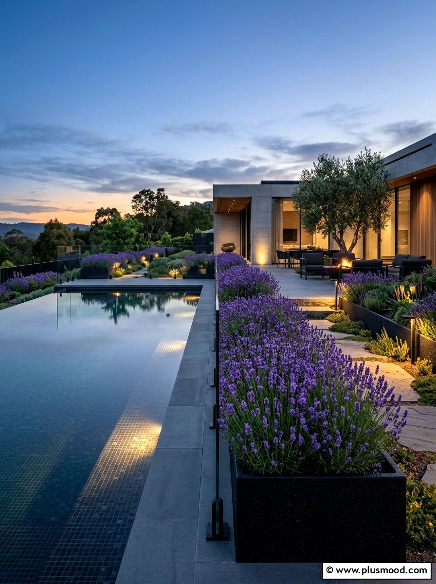Contemporary pool lavender garden - 25 pool landscaping ideas with lavender