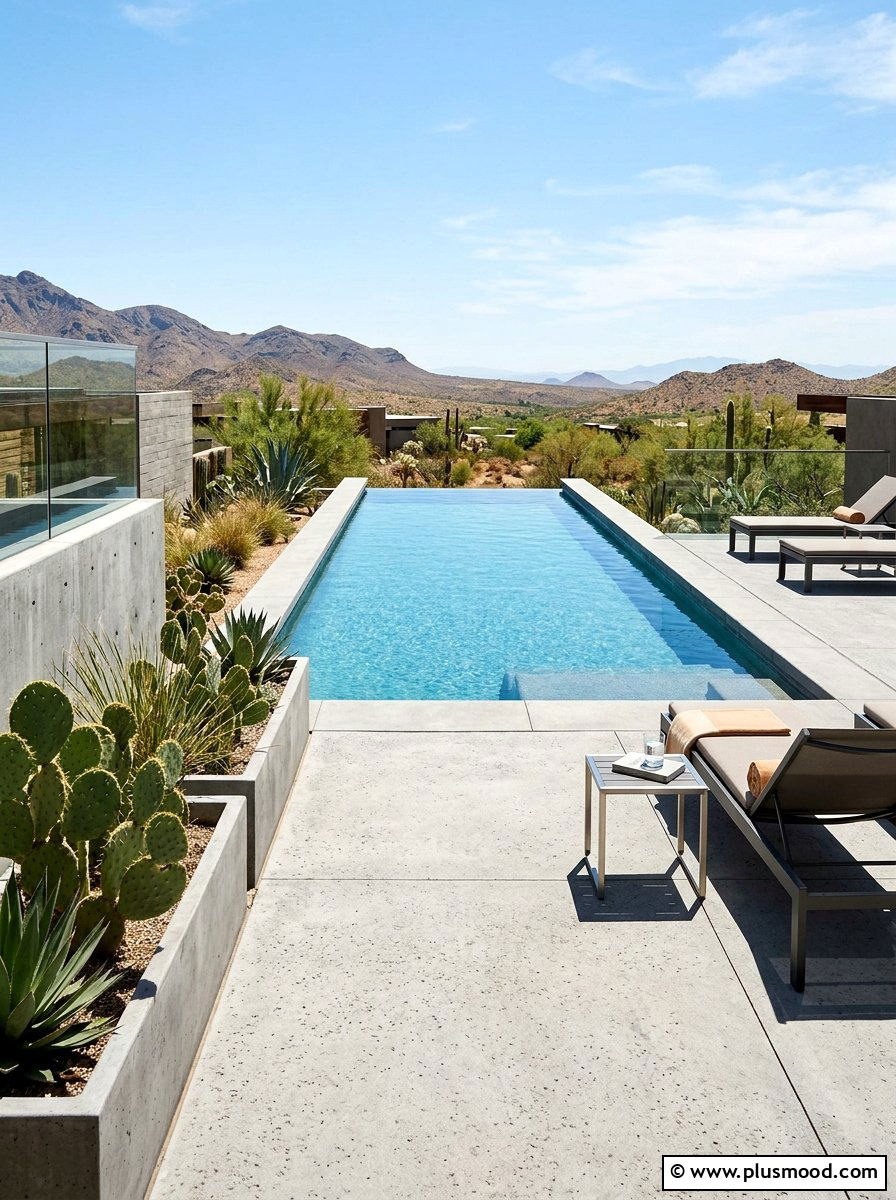 Contemporary pool with prickly pear - 25 pool landscaping ideas with cactus garden