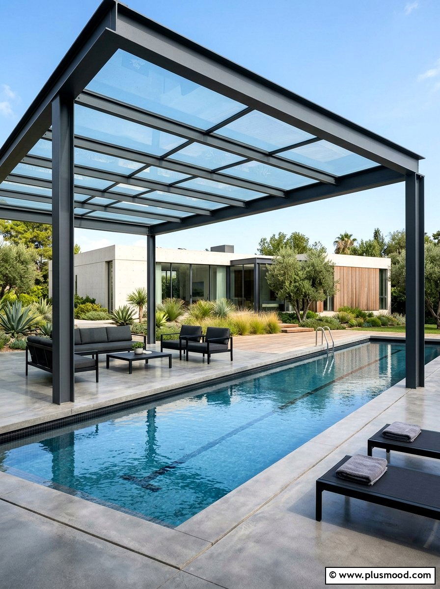 Contemporary poolside pergola - 25 pool landscaping ideas with pergola shade